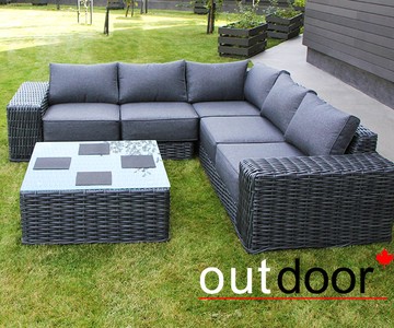 Комплект мебели из ротанга OUTDOOR Санторини (угловой диван, стол), широкое плетение, графит